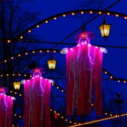 Gallickan Halloween Decorations Outdoor, Hanging Witch Lantern, Witch Motion-activated Make Sound Witch Lantern Halloween Decor for Front Porch Garden Yard Lawn, Red